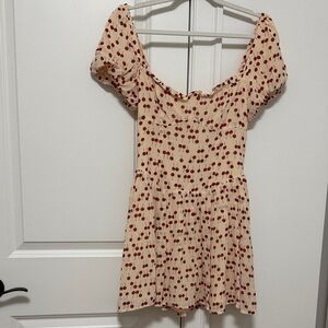 Reformation Cherry Print Mini Dress - Cream and Red